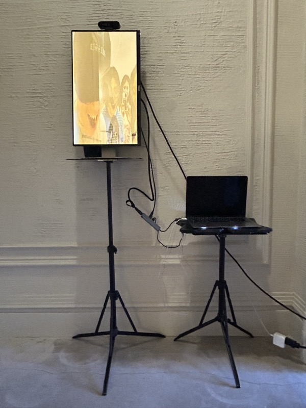 Memories on the Wall, 2024 — installation view, monitor mounted on a wall functioning as a mirror