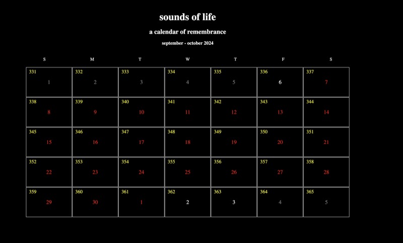 Sounds of Life, 2024 — interactive calendar interface for the self-surveillance archive